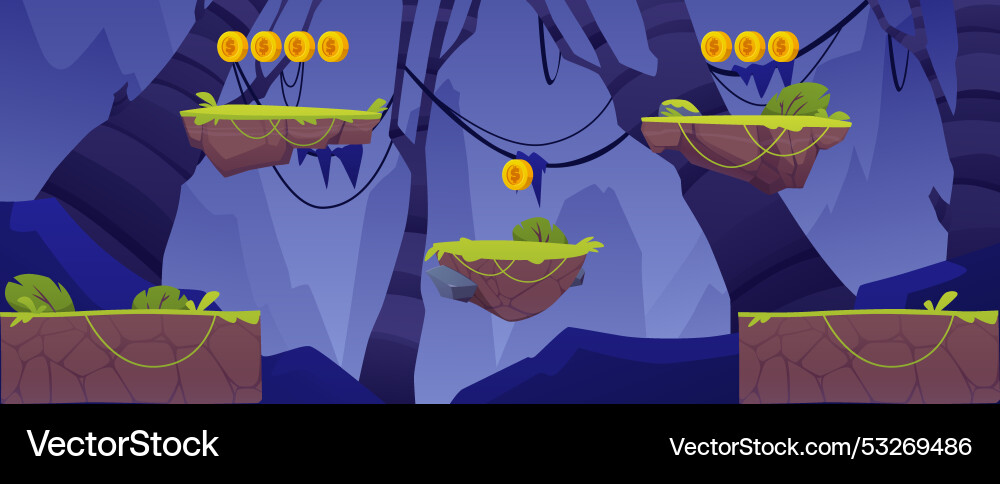 Game background with floating platforms Game background with floating platforms vector image