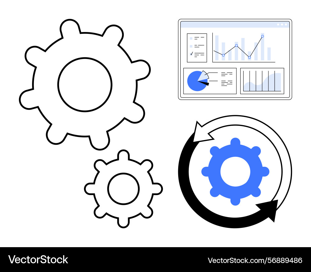 Gear mechanism with data analytics dashboard Gear mechanism with data analytics dashboard vector image