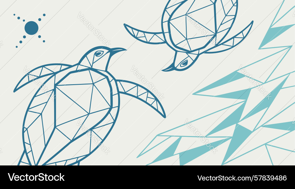 Geometric sea turtle with abstract waves pattern Vector Image