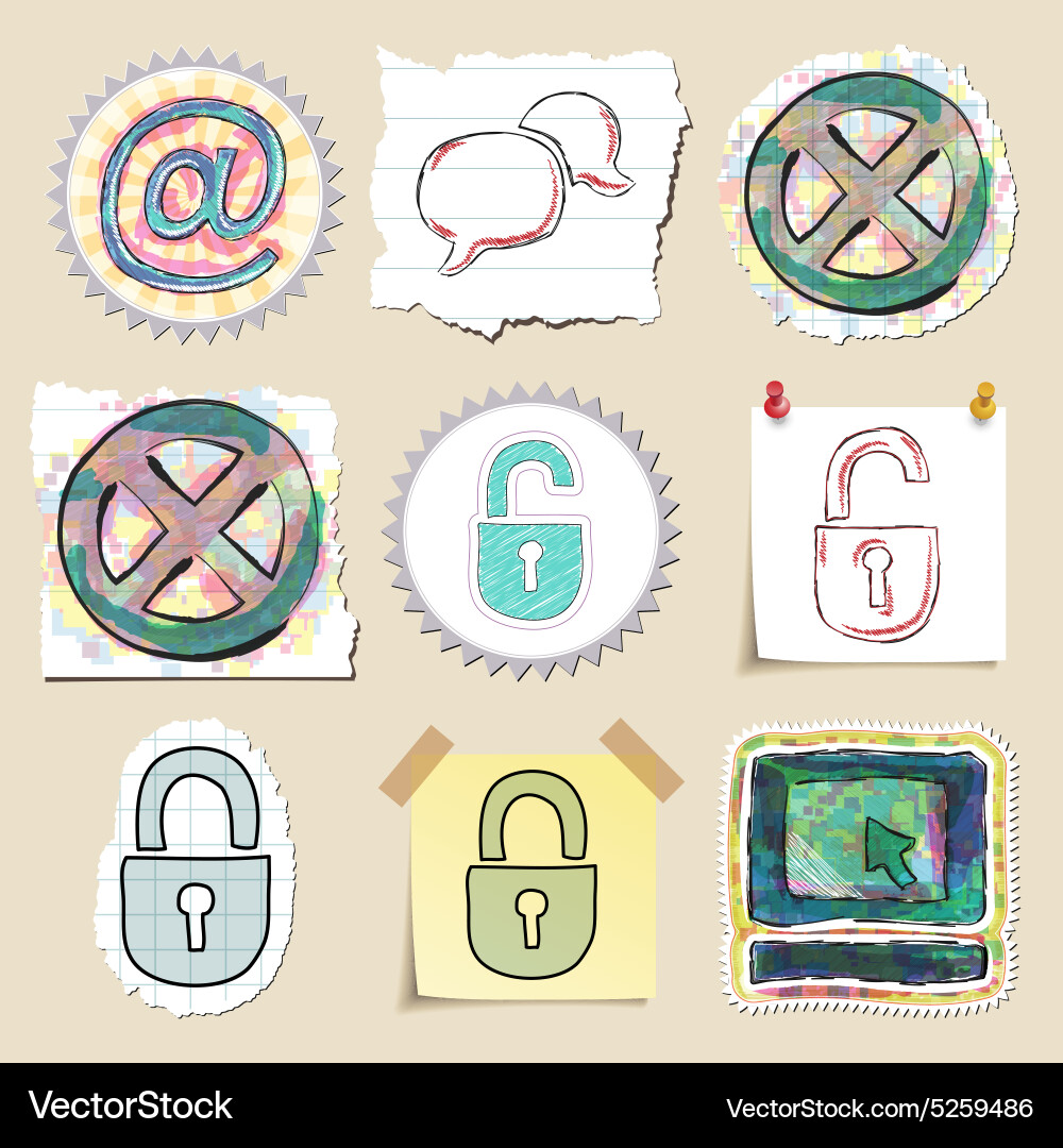 Hand drawn web emblems set isolated Vector Image