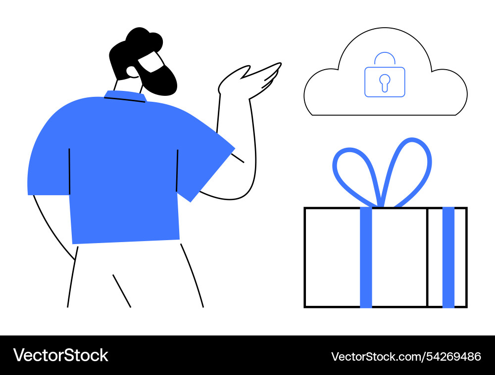Man gesturing towards a cloud with lock Vector Image