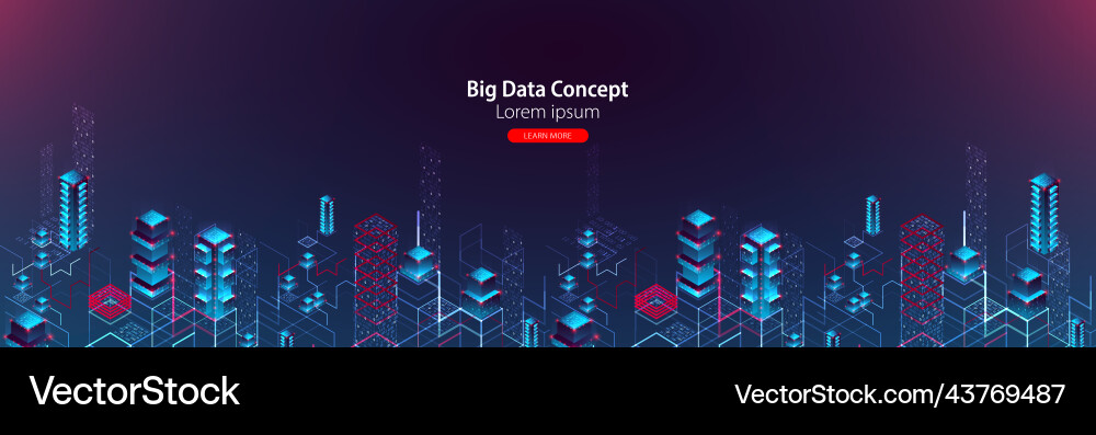 Isometric big data flow processing concept cloud Isometric big data flow processing concept cloud vector image