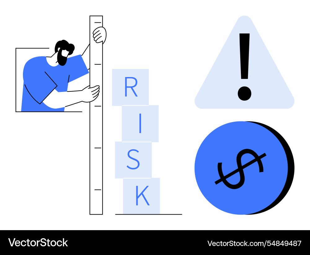 Man measuring risk blocks with ruler warning Vector Image