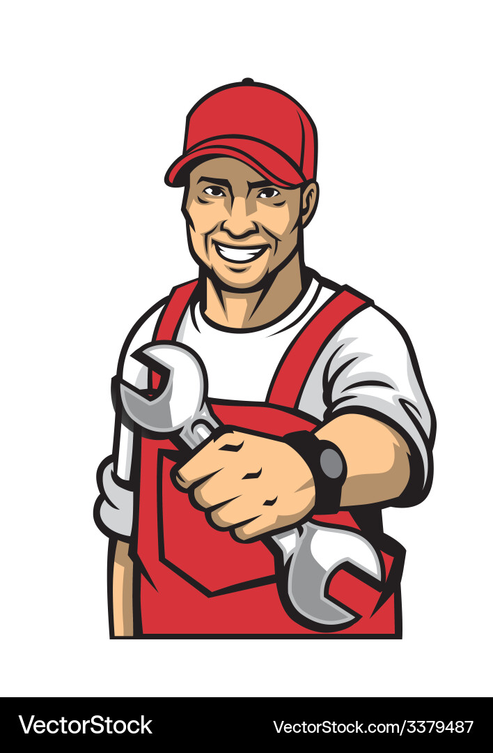 Mechanic Holding Wrench vector image