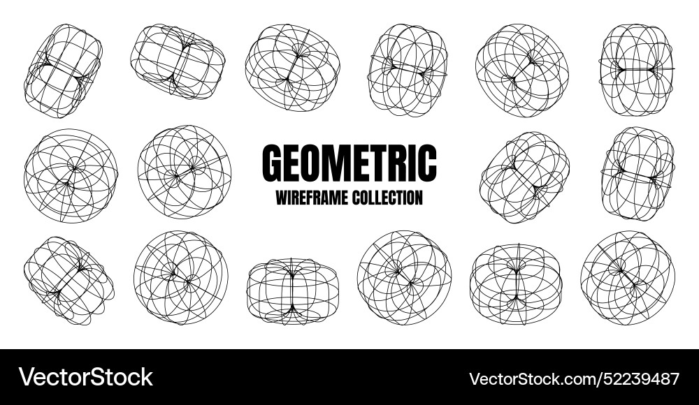 Wireframe lined shapes perspective mesh 3d grid vector image
