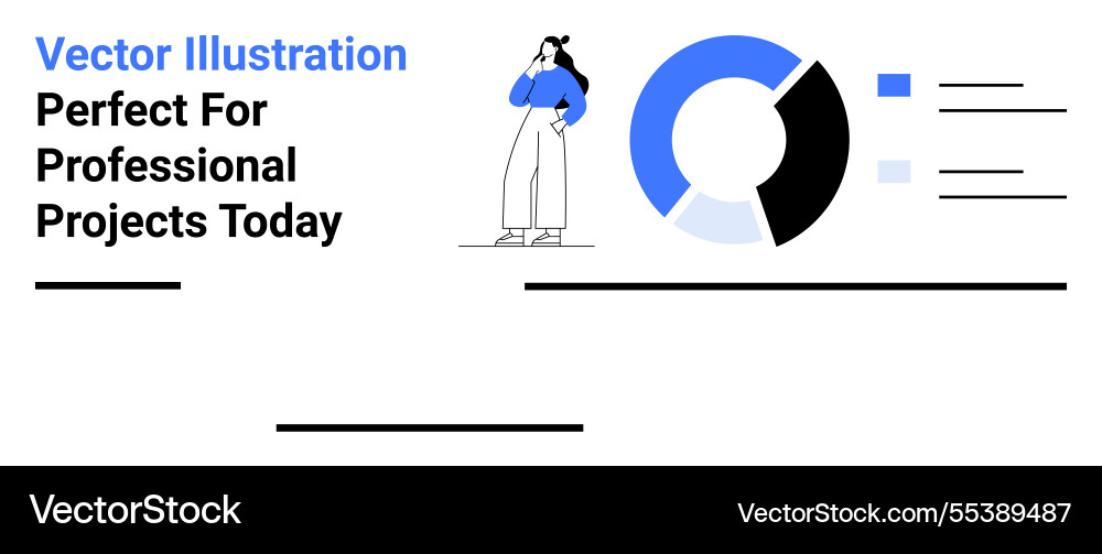 Woman analyzing pie chart and data visualization Vector Image