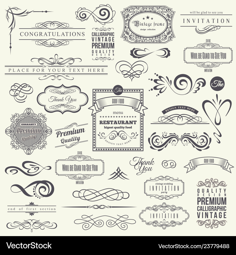 Calligraphic design elements and frames vintage Vector Image