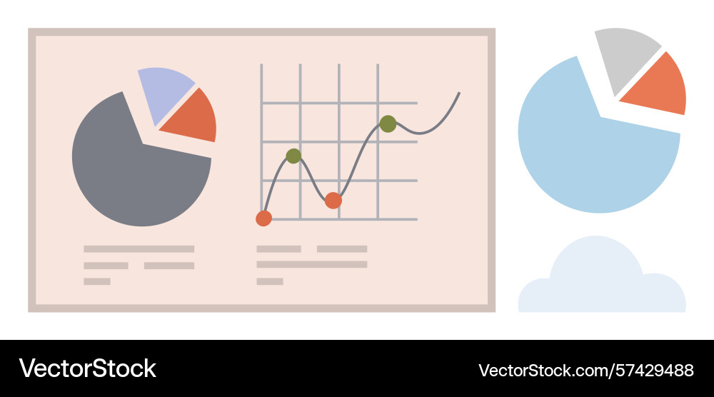 Datenanalyse mit Pie-Charts und Liniendiagrammen Vektorbild