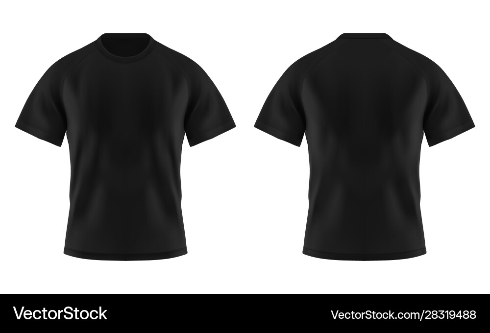 Front and back blank black t-shirt for man vector image