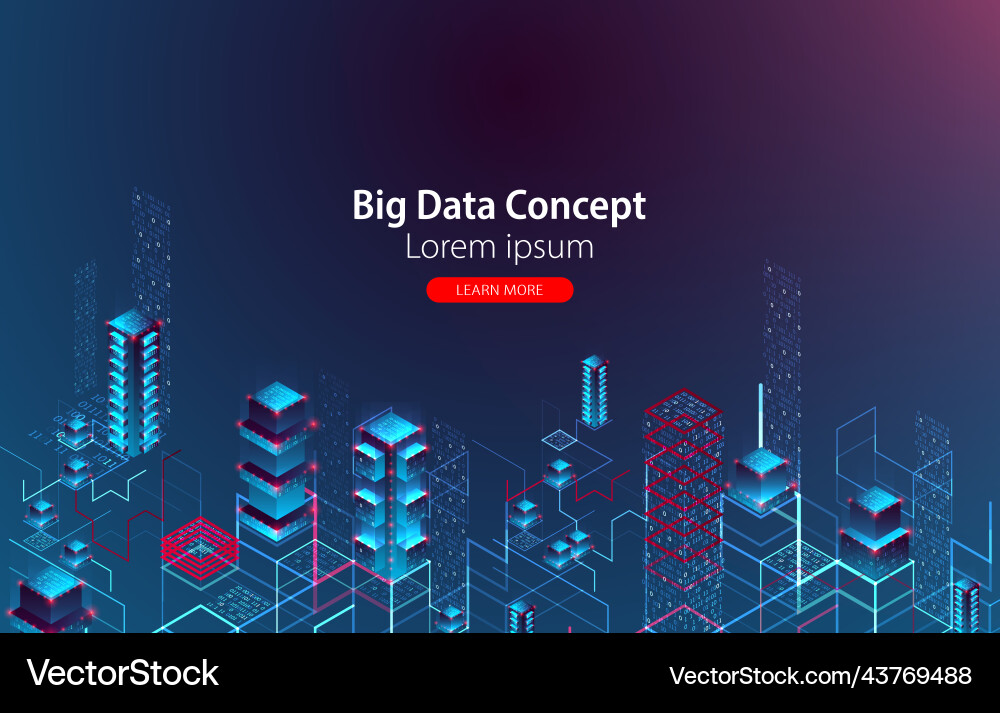Isometric big data flow processing concept cloud Isometric big data flow processing concept cloud vector image