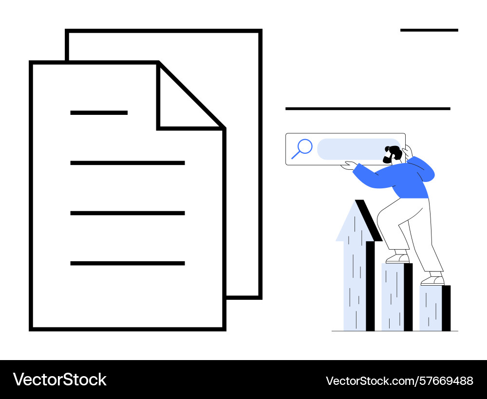 Man searching documents for information on rising Man searching documents for information on rising vector image