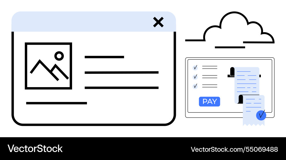 Online invoice payment window with cloud backup vector image