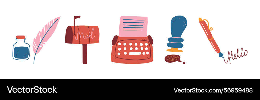 Post and mail service object item set Post and mail service object item set vector image