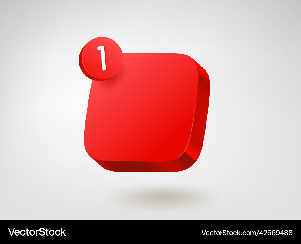 Red button template with notification 3d mobile vector image