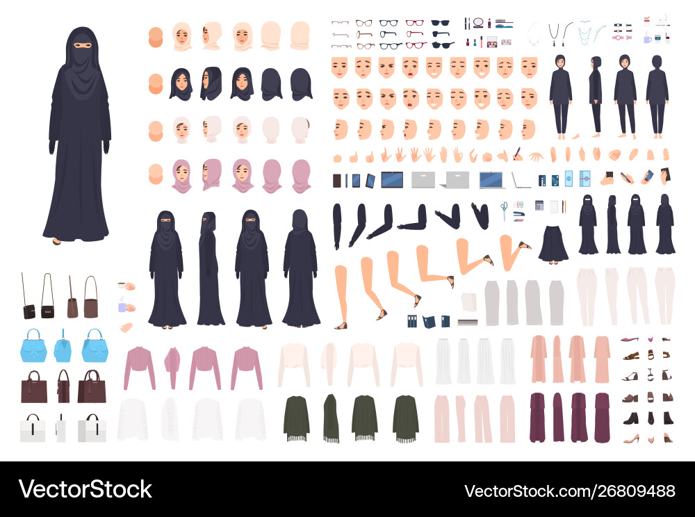 Young arab woman in burqa constructor set Young arab woman in burqa constructor set vector image