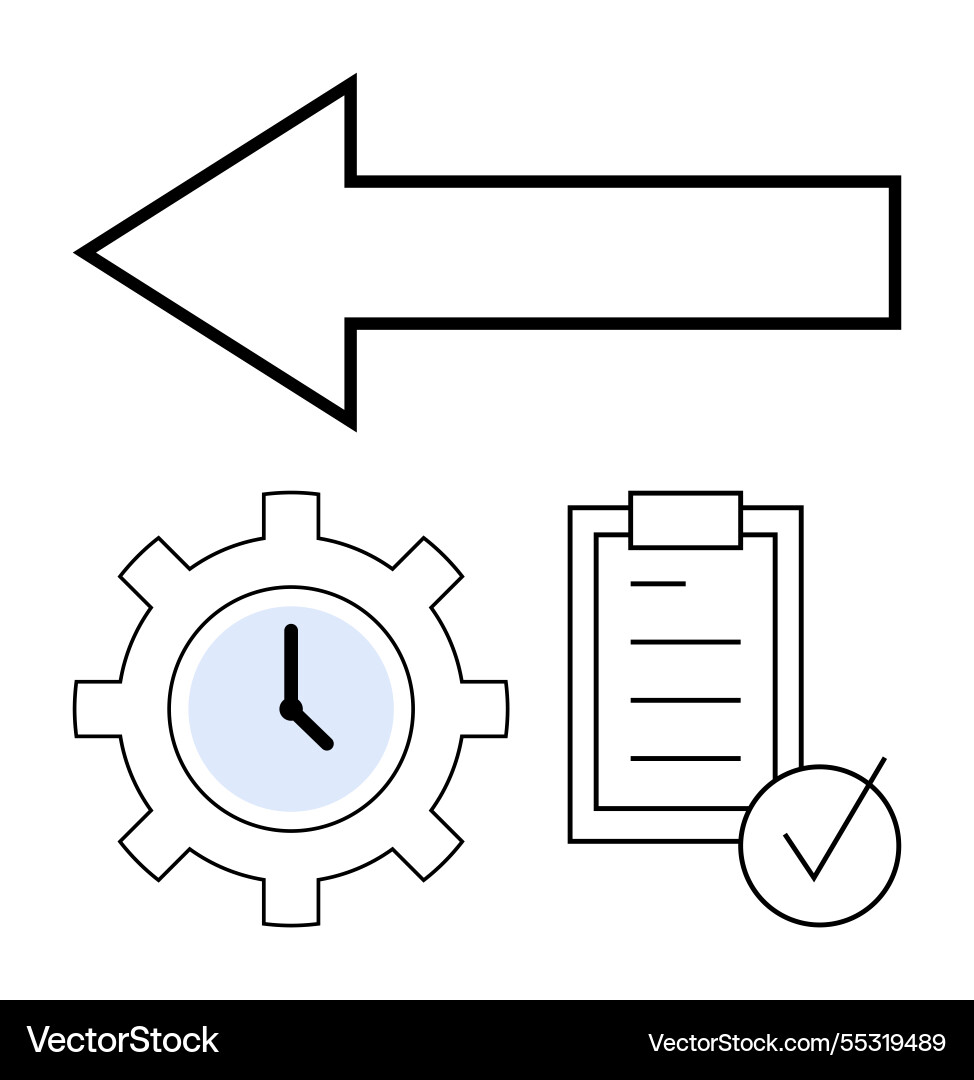 Arrow with gear clock and task checklist Arrow with gear clock and task checklist vector image