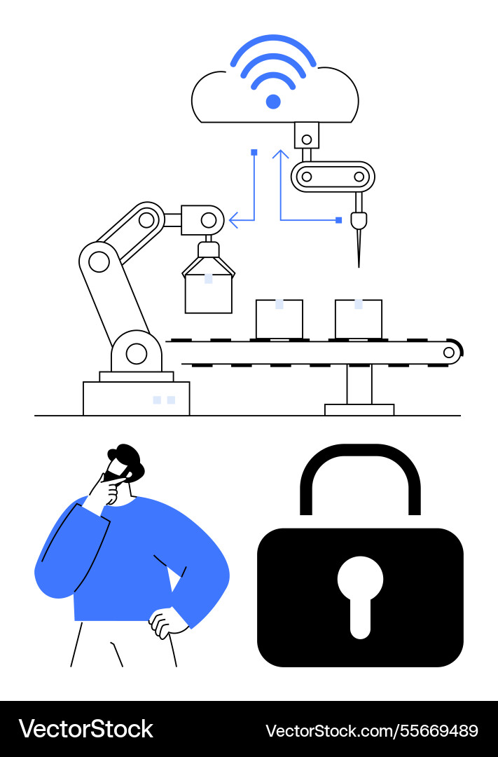 Automated manufacturing with cloud integration Automated manufacturing with cloud integration vector image