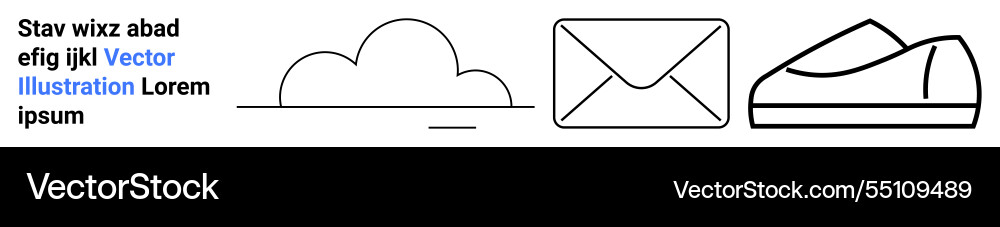 Cloud envelope and shoe outlined objects Vector Image
