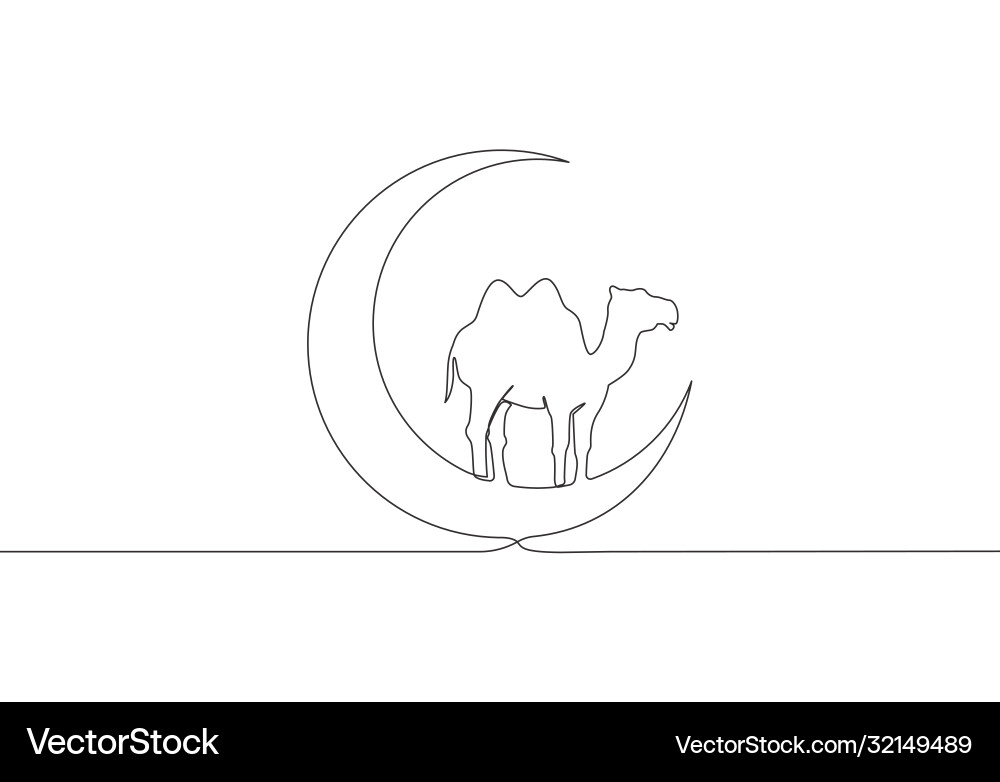 Continuous Line Camel on Moon Vector Image