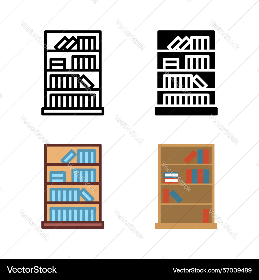 Essential bookcase and bookshelf icons perfect Vector Image