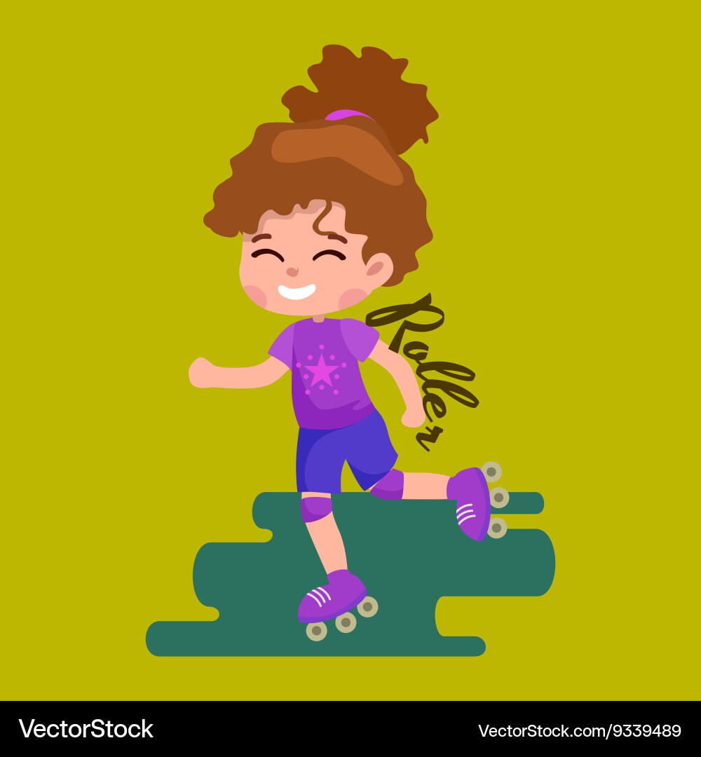 Happy girl fun rollers children sport kids vector image