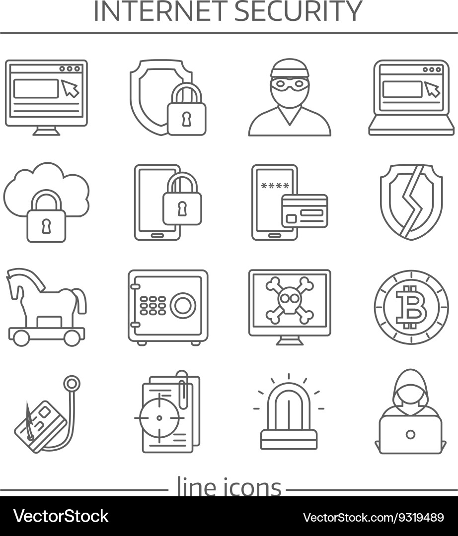 Internet security linear icon set vector image
