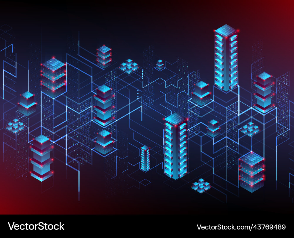 Isometric big data flow processing concept cloud Isometric big data flow processing concept cloud vector image