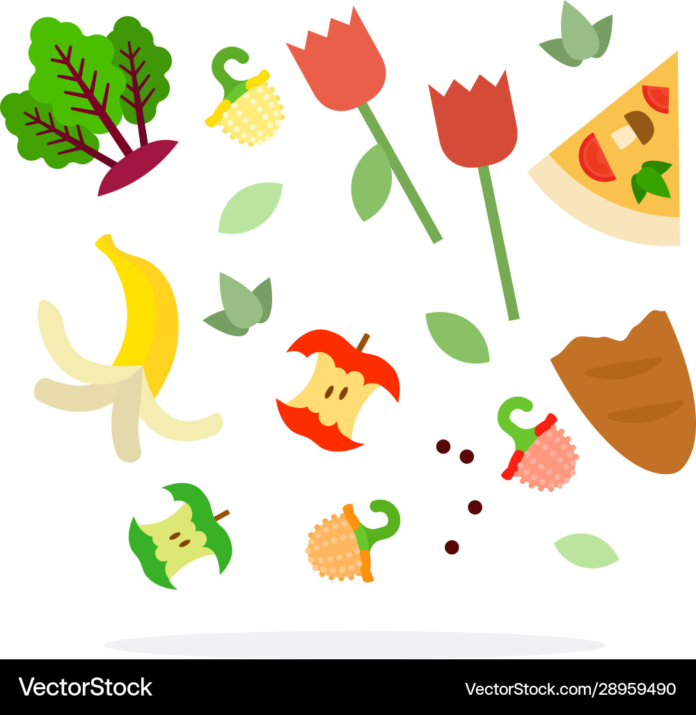 Food Waste Icons - Sorting & Recycling Vector Image