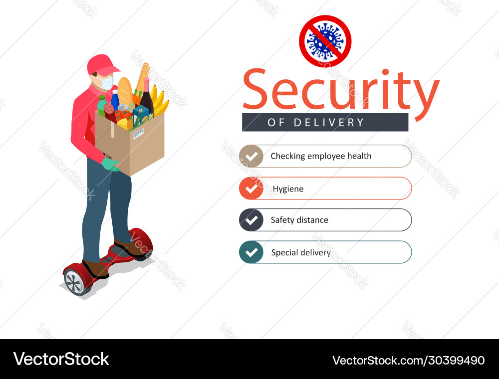 Isometric delivery man or courier in a medical Isometric delivery man or courier in a medical vector image