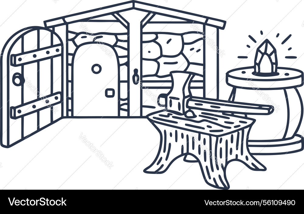Medieval forge and workshop with anvil hammer Vector Image