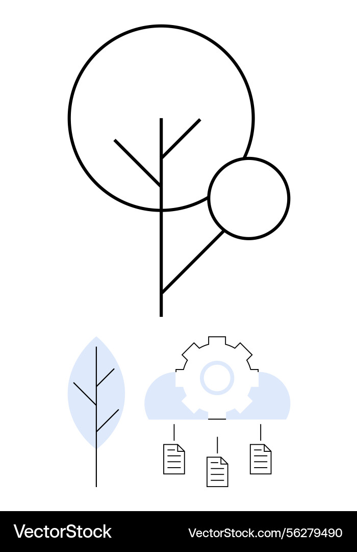 Minimalist tree design with cloud-based document Minimalist tree design with cloud-based document vector image