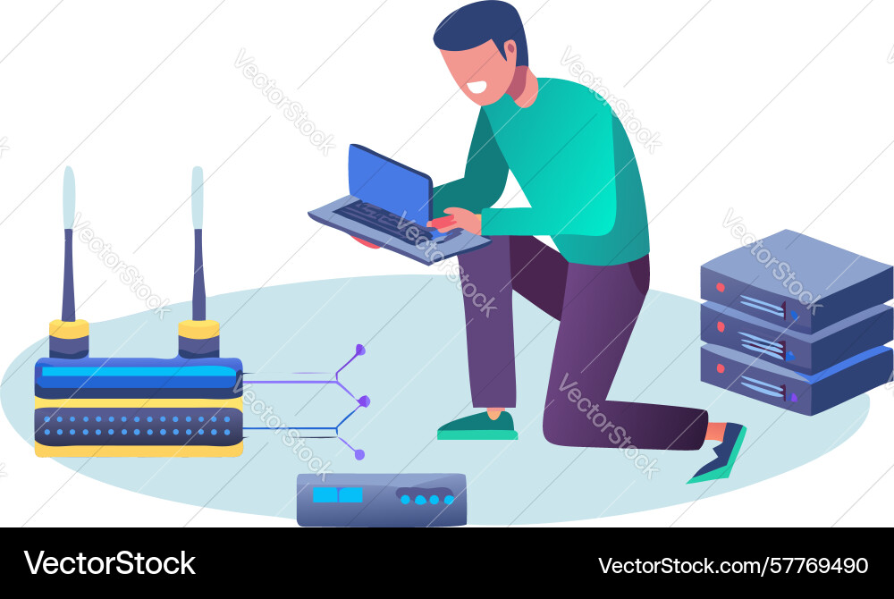 Person using digital interface with floating data Vector Image