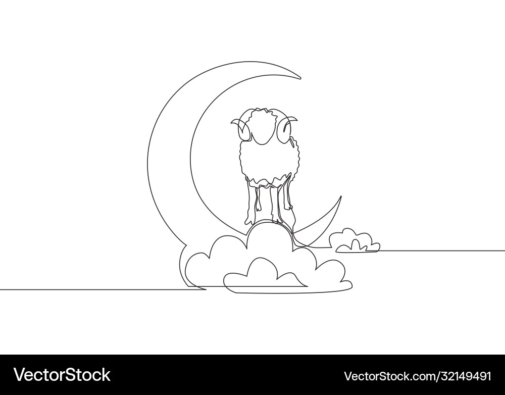 Continuous Line Sheep on Moon vector image