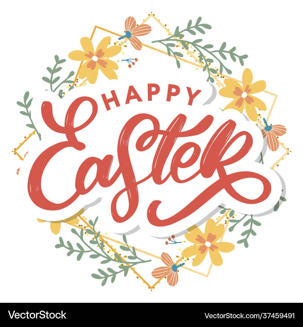 Happy easter day background with frame flowers Happy easter day background with frame flowers vector image