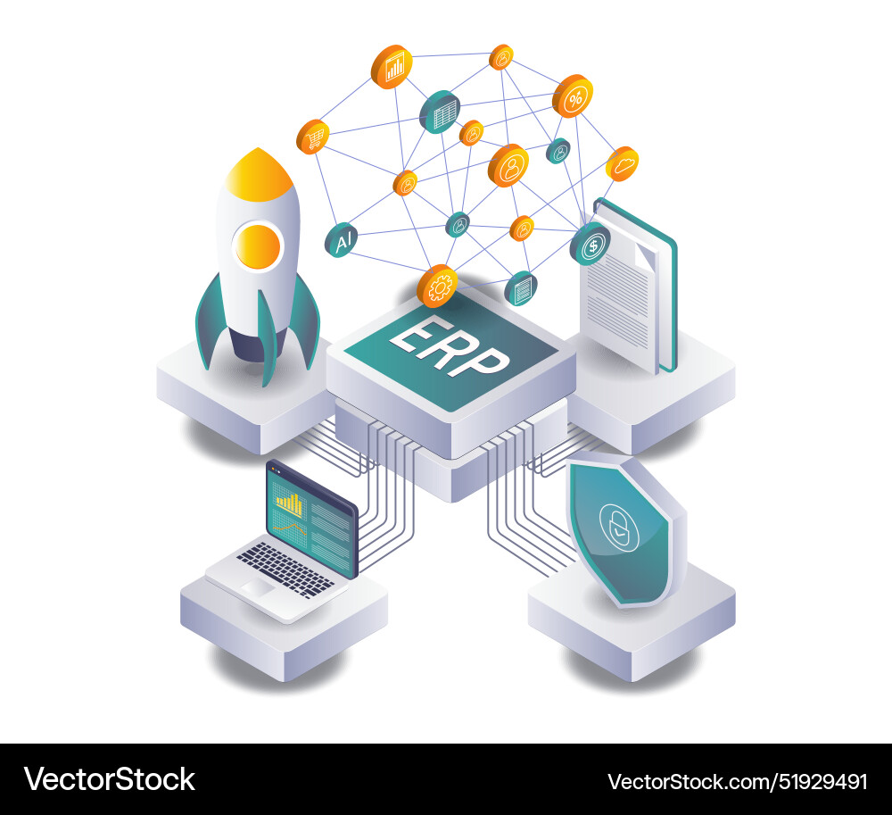 Implementing erp technology for business Implementing erp technology for business vector image