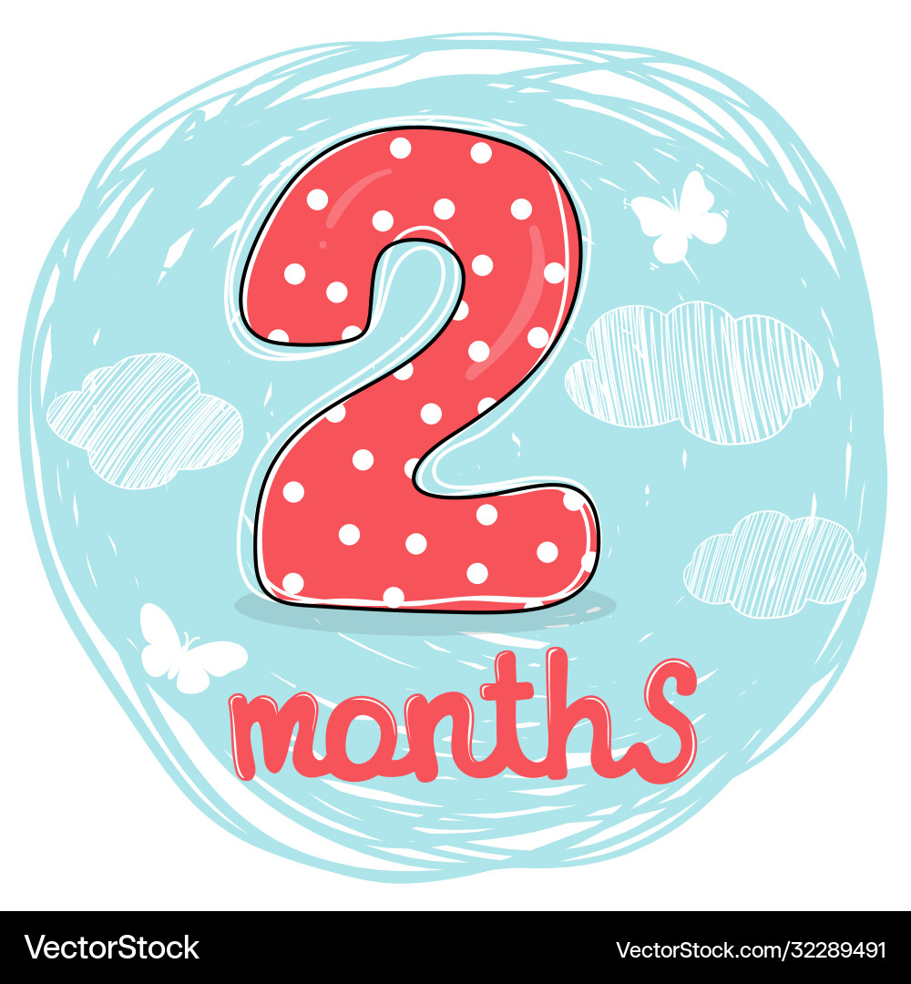 Number for second month life hand-drawn Number for second month life hand-drawn vector image