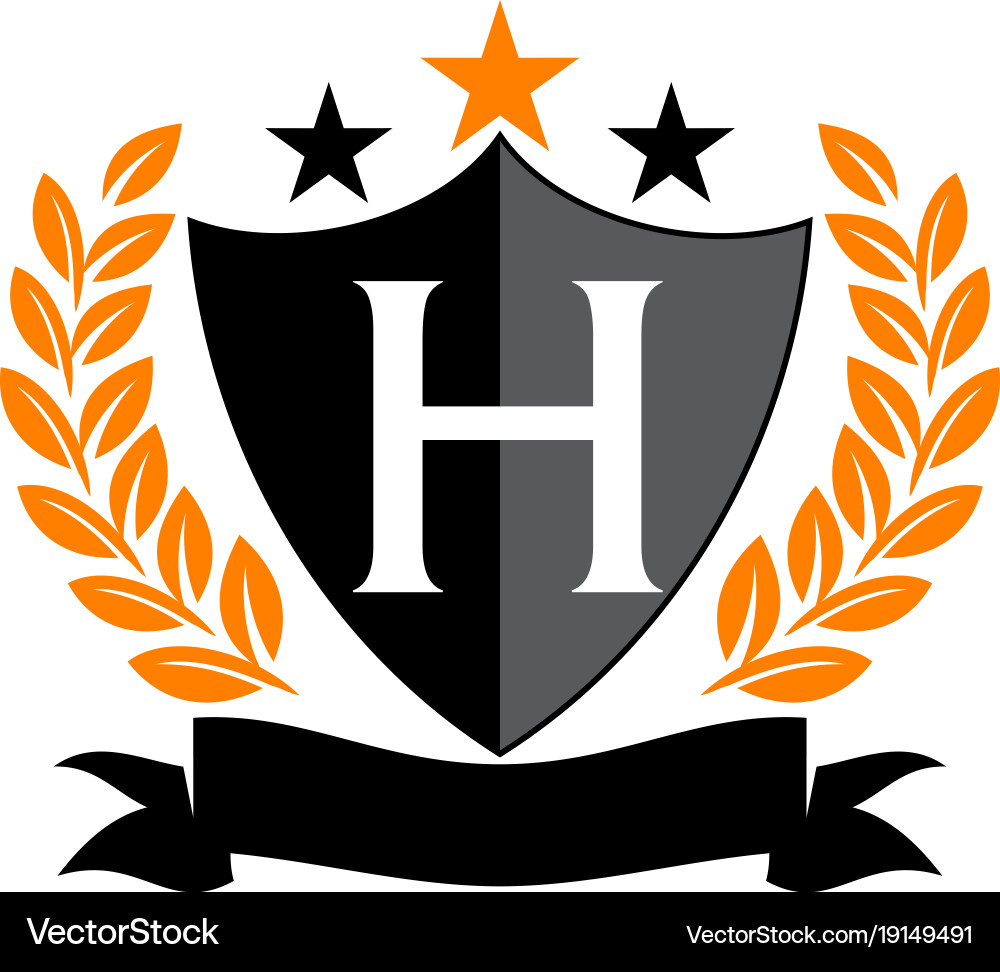 Shield Initial H Star Ribbon Emblem Vektorbild