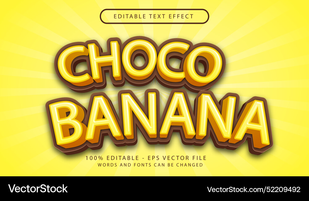 Choco banana 3d text effect and editable Choco banana 3d text effect and editable Vector Image
