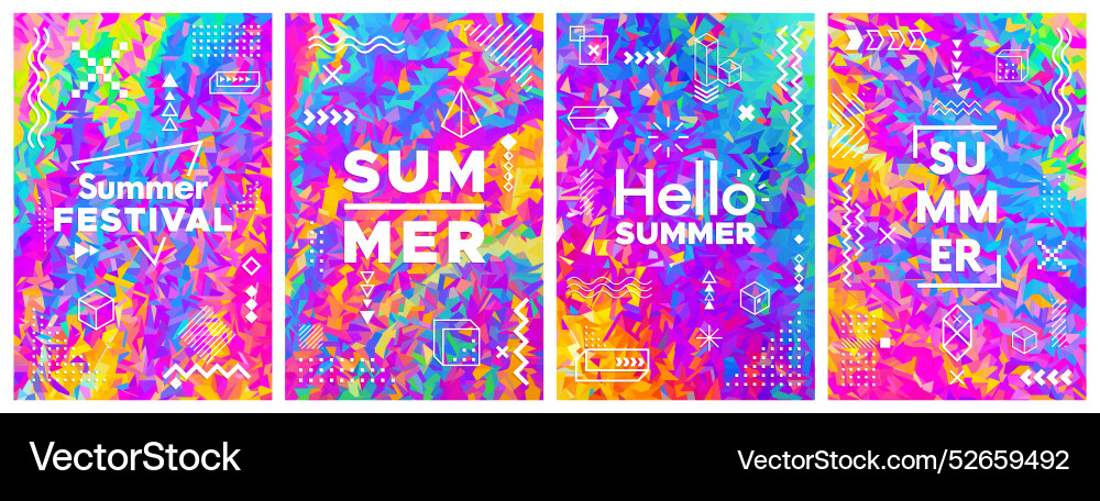 Colorful bright summer triangular posters set Vector Image