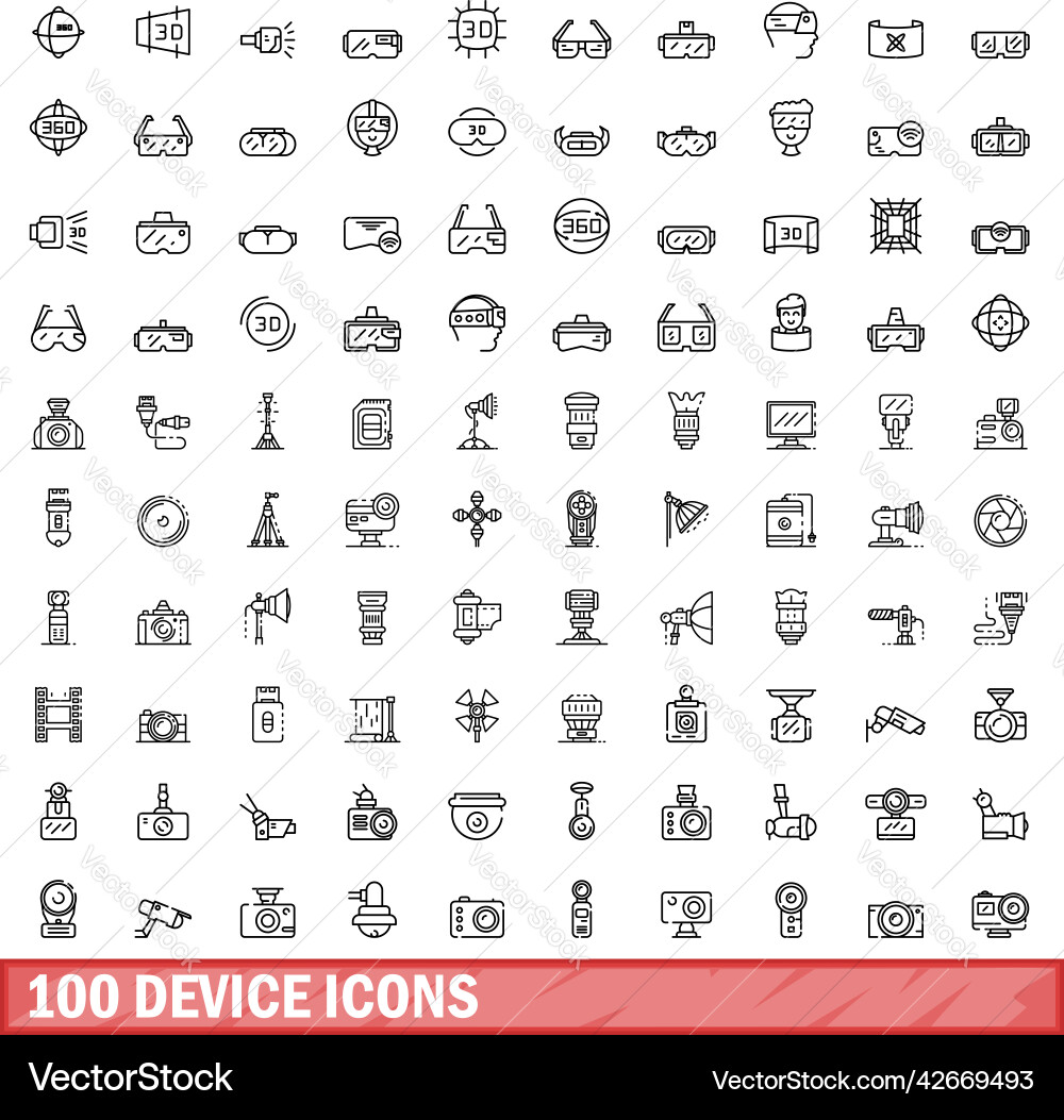 100 device icons set outline style 100 device icons set outline style vector image
