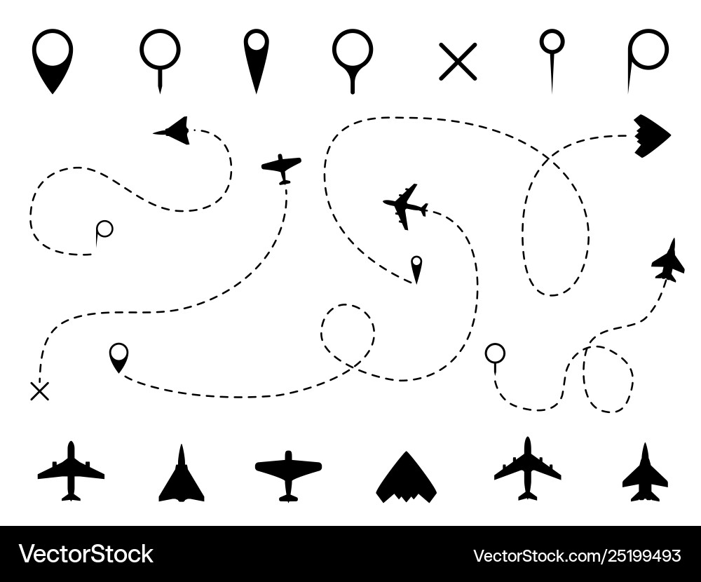 Airplane Route and Flight Path Vector Image