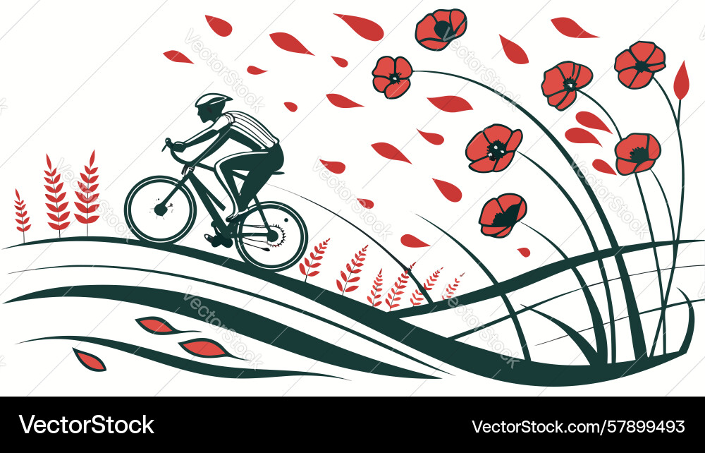 Dynamic bicyclist with poppy fields design Vector Image