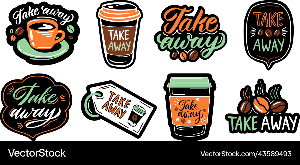 Nehmen Sie Kaffee-Etiketten Takeaway Tasse weg um Tag zu gehen Nehmen Sie Kaffee-Etiketten Takeaway Tasse weg um Tag zu gehen vektorbild
