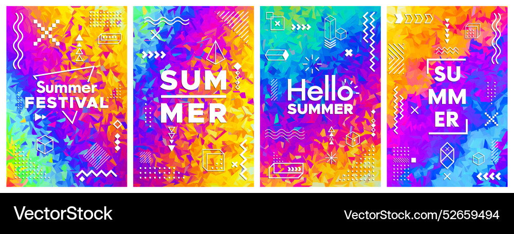 Colorful bright summer triangular posters set Vector Image