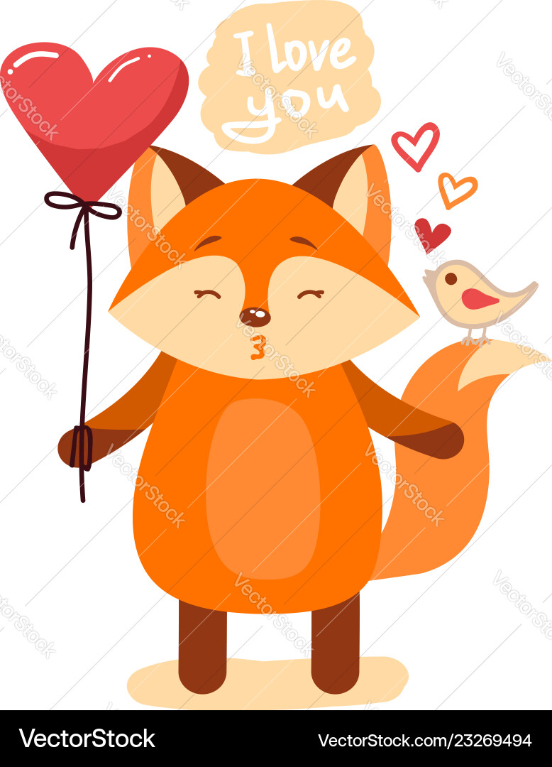 Süße Cartoon schöne rote Fuchs mit rosa großen Herzen Süße Cartoon schöne rote Fuchs mit rosa großen Herzen vektorbild