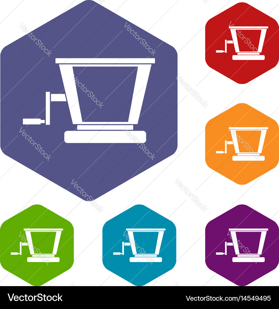 Old grape juicer icons set hexagon Vector Image