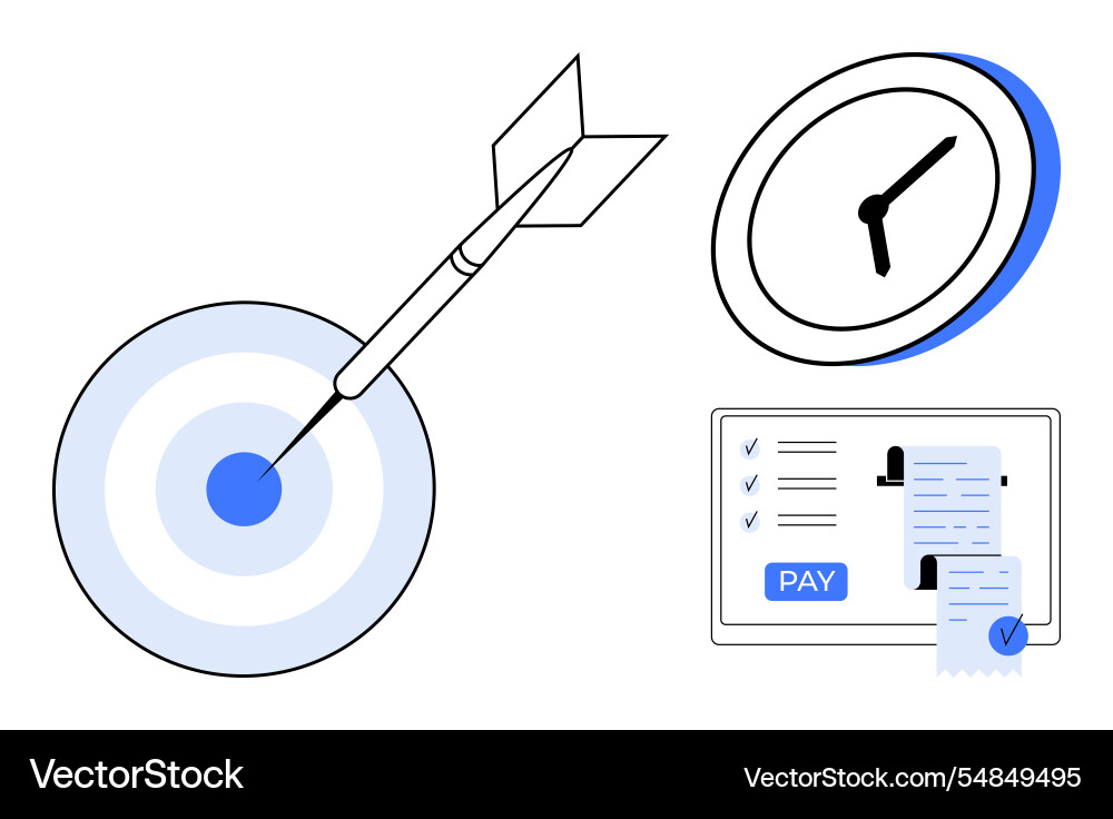 Target with dart clock and payment checklist Target with dart clock and payment checklist Vector Image