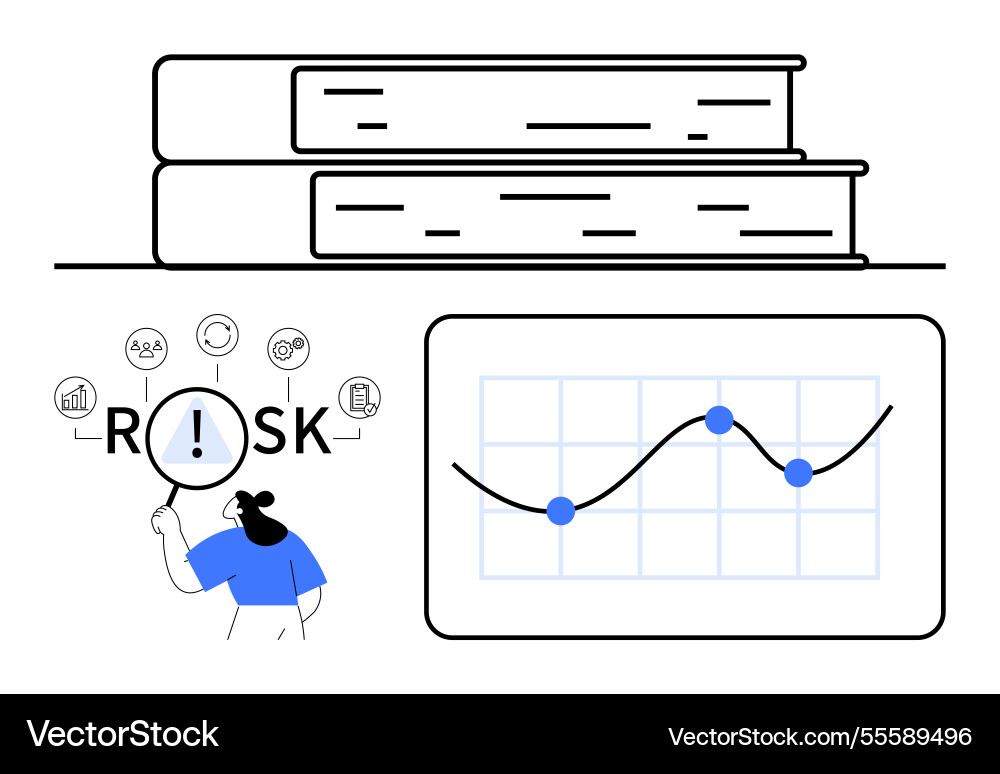 Analyzing risk with books graphs icons and data Vector Image
