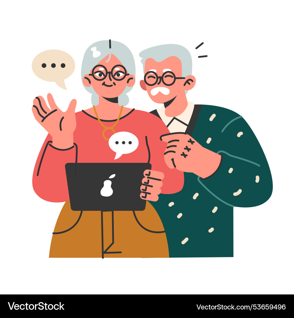 Modern old characters using internet and computer Modern old characters using internet and computer vector image