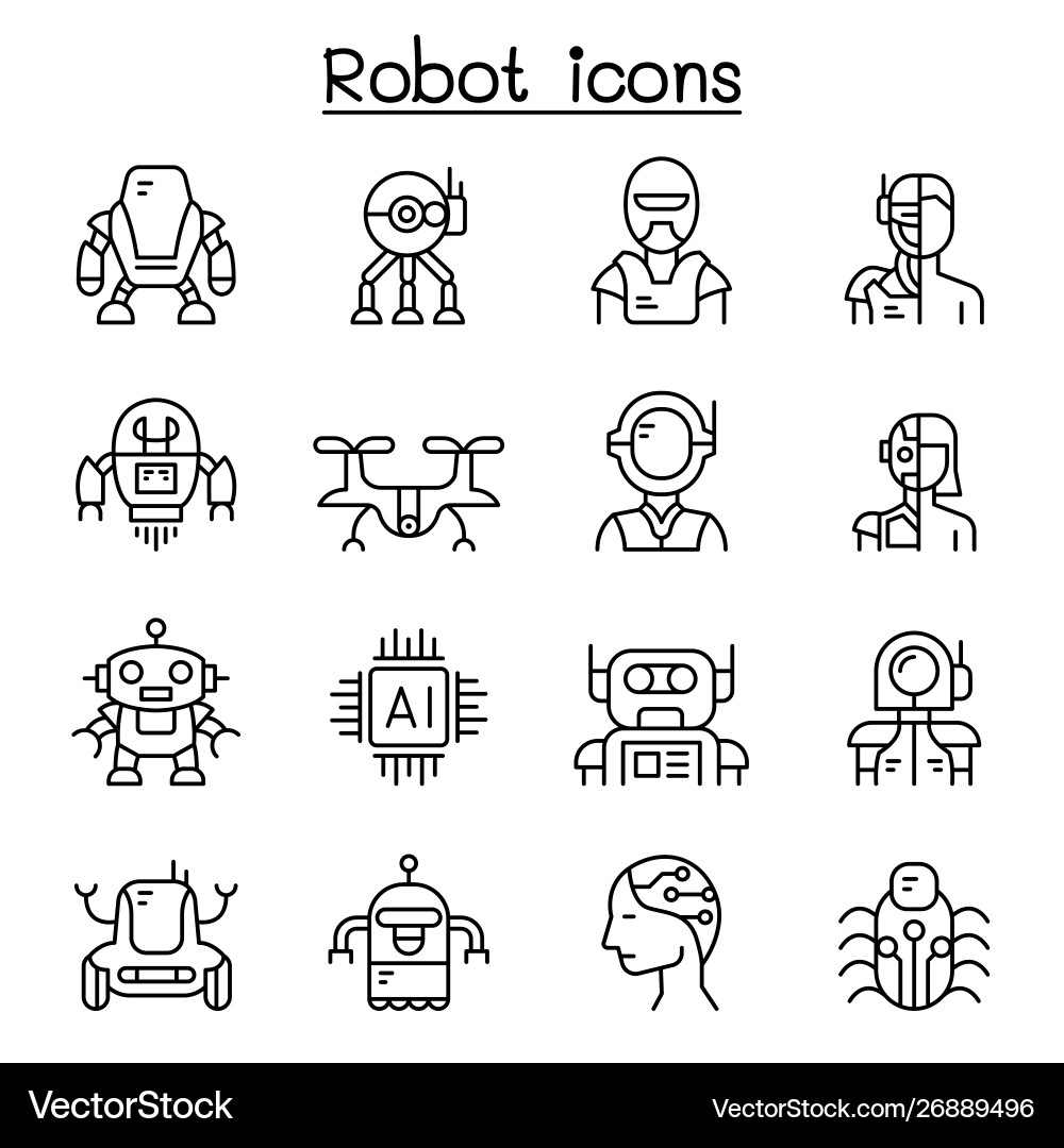 Robot icon set in thin line style Robot icon set in thin line style Vector Image